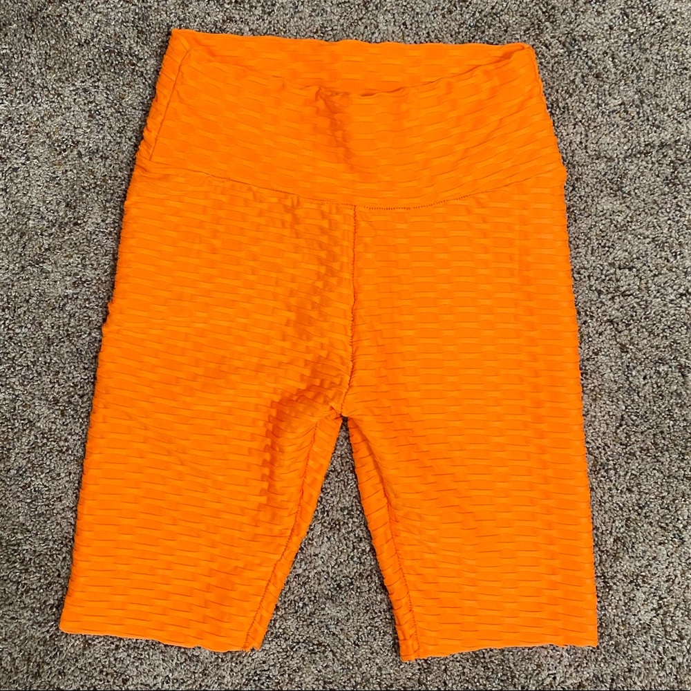 Bright Orange Textured Biker Shorts